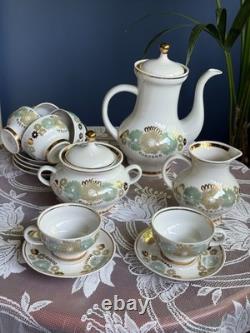 Vintage Dovbysh Porcelain Coffee Set USSR Hand Painted Floral Soviet Collectible
