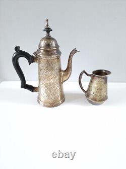 Vintage EPNS Silver Plated Coffee Set With Engraved Detail Teapot Milk Pot