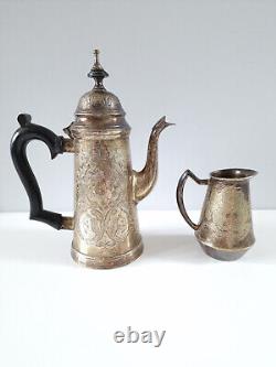 Vintage EPNS Silver Plated Coffee Set With Engraved Detail Teapot Milk Pot