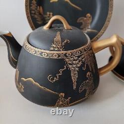 Vintage Eiho Japanese Hand Painted Coffee Tea Set Black and Gold 17 Pieces