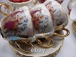 Vintage Empress By Haruta Japan Demitasse Coffee Set Courting Couple Burgundy