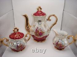Vintage Empress By Haruta Japan Demitasse Coffee Set Courting Couple Burgundy