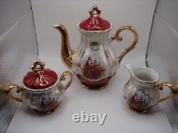 Vintage Empress By Haruta Japan Demitasse Coffee Set Courting Couple Burgundy
