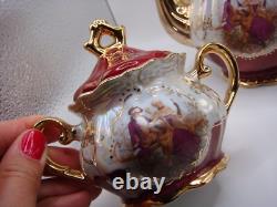 Vintage Empress By Haruta Japan Demitasse Coffee Set Courting Couple Burgundy