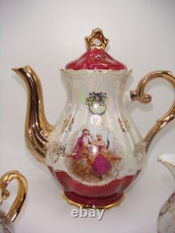 Vintage Empress By Haruta Japan Demitasse Coffee Set Courting Couple Burgundy