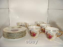 Vintage Empress By Haruta Japan Demitasse Coffee Set Courting Couple Burgundy