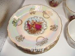 Vintage Empress By Haruta Japan Demitasse Coffee Set Courting Couple Burgundy