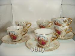 Vintage Empress By Haruta Japan Demitasse Coffee Set Courting Couple Burgundy