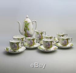 Vintage English Porcelain Roslyn China Peacehaven Swan Lake Coffee Set C. 1930's