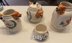 Vintage English Pottery Fox-Head Tea/Coffee Set Teapot, Pitcher, Jug & Sugar