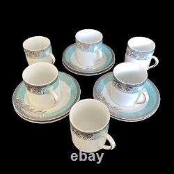 Vintage Espresso 24 CT Gold Coffee Cups Saucers 6 Sets Turquoise 3 Oz