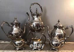 Vintage FB Rogers Silver Plate 7pc Tea/Coffee Set, Tilt Kettle withWarmer, Tray