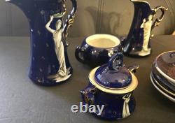Vintage FEDORA Cobalt Blue Porcelain Tea/Coffee Set Gold Gilt Goddess Motif