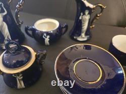 Vintage FEDORA Cobalt Blue Porcelain Tea/Coffee Set Gold Gilt Goddess Motif