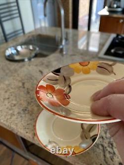 Vintage FLORAL Susie Cooper Grays Hand Painted Coffee Cup Saucer 8166 x 3 Sets