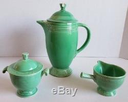 Vintage Fiesta Ware green Coffee pot stick handle creamer sugar bowl set lot 3pc