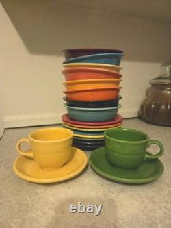 Vintage Fiestaware Bowls, Coffee or Tea Cups, and Saucer Set Mid Century MCM