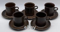 Vintage Finland Arabia Ruska Cups & Saucers Set of 5 Chocolate Brown Stoneware