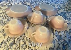 Vintage Fire King Pink Swirl Coffee / Tea Cup & Saucer Set of 4 & Two Plates