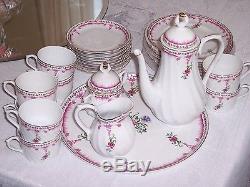 Vintage Portuguese Quinta Nova Porcelain Coffee Pot and Flat Cups & Saucers  Set- 14 Pieces