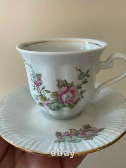 Vintage Floral Walbrzych Rose 11 pc Set Bone China Porcelain Poland, Tea, Coffee