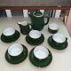 Vintage French Apilco Green & Gold Bistro Ware Coffee Set (set 2)