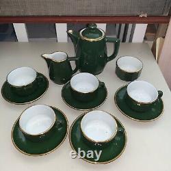 Vintage French Apilco Green & Gold Bistro Ware Coffee Set (set 2)