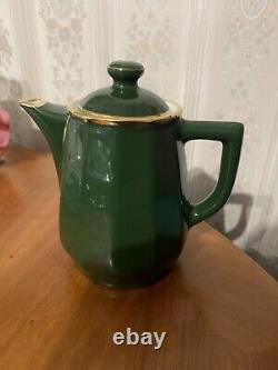 Vintage French Apilco Green & Gold Bistro Ware Coffee Set (set 2)