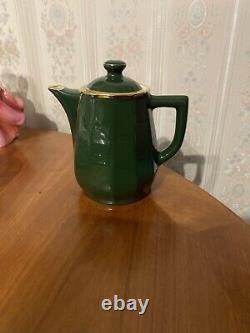 Vintage French Apilco Green & Gold Bistro Ware Coffee Set (set 2)