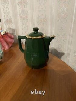 Vintage French Apilco Green & Gold Bistro Ware Coffee Set (set 2)