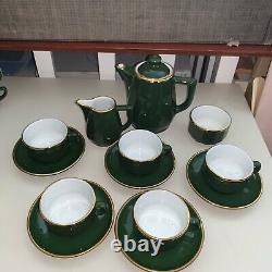 Vintage French Apilco Green & Gold Bistro Ware Coffee Set (set 2)