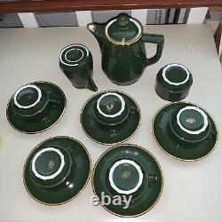 Vintage French Apilco Green & Gold Bistro Ware Coffee Set (set 2)