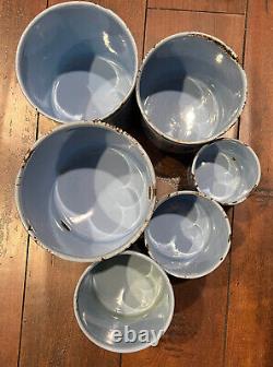 Vintage French Enamelware Enamel Canister Set Light Blue Sugar Coffee 6 PC