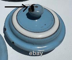 Vintage French Enamelware Enamel Canister Set Light Blue Sugar Coffee 6 PC