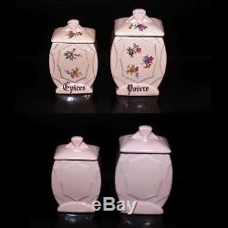 Vintage French Pink Porcelain Canister and Coffee Pot Set, Sugar, Pepper, 4 pcs