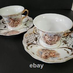 Vintage French Porcelain Gilded Putti Figures Coffee Tea Set