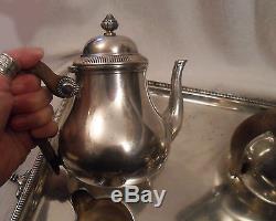 Vintage French SFAM (ex-Chambly) SILVERWARE Silver TEA COFFEE SET On Tray, 5 Pcs