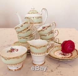 Vintage Gladstone Bone China Coffee Set Perfect Green Floral Complete