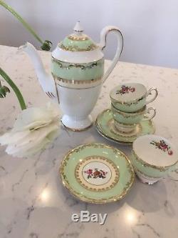 Vintage Gladstone Bone China Coffee Set Perfect Green Floral Complete