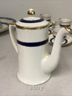 Vintage Grindley England Blue Gold Espresso Coffee Set China Art Deco