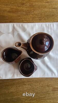 Vintage HOLKHAM Pottery Owl Eye 1960's Six Piece Coffee Set Chocolate Brown