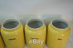 Vintage Hall China Flour Sugar Tea Coffee Canister Set Radiance Yellow Art Deco