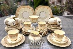 Vintage Hammersley Bone China Coffee Set for 12, Cream with Gilt Lace, 52 Pieces