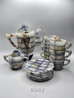 Vintage Hand Crafted Blue Onyx 16pc Tea/Coffee Set. Stunning Quality and Colors