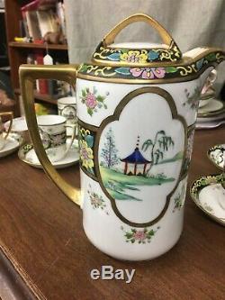 Vintage Hand Painted Nippon Coffee Set Pot with 4 Cups & Saucers