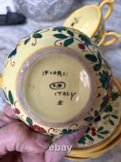Vintage Hand Painted Nove Floral Majolica Italian Coffee TeaCup & Saucers SET 8