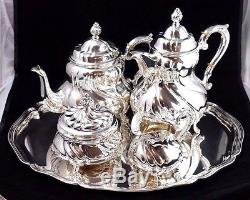 Vintage Handarbelt 835 Silver Tea + Coffee Service Set with Tray