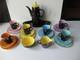 Vintage Harlequin, Coffee Set, Black Crest Design, Multicoloured Cups & Saucers