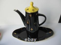 Vintage Harlequin, Coffee Set, Black crest Design, Multicoloured Cups & Saucers