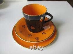 Vintage Harlequin, Coffee Set, Black crest Design, Multicoloured Cups & Saucers